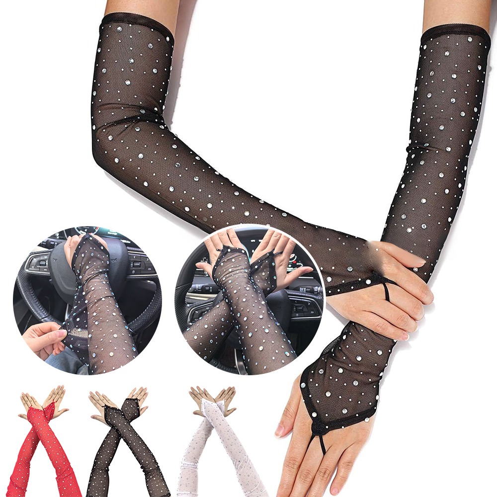 1 Pair Shiny Rhinestone Mesh G - огляд і ціна Fingerless Glove Knit